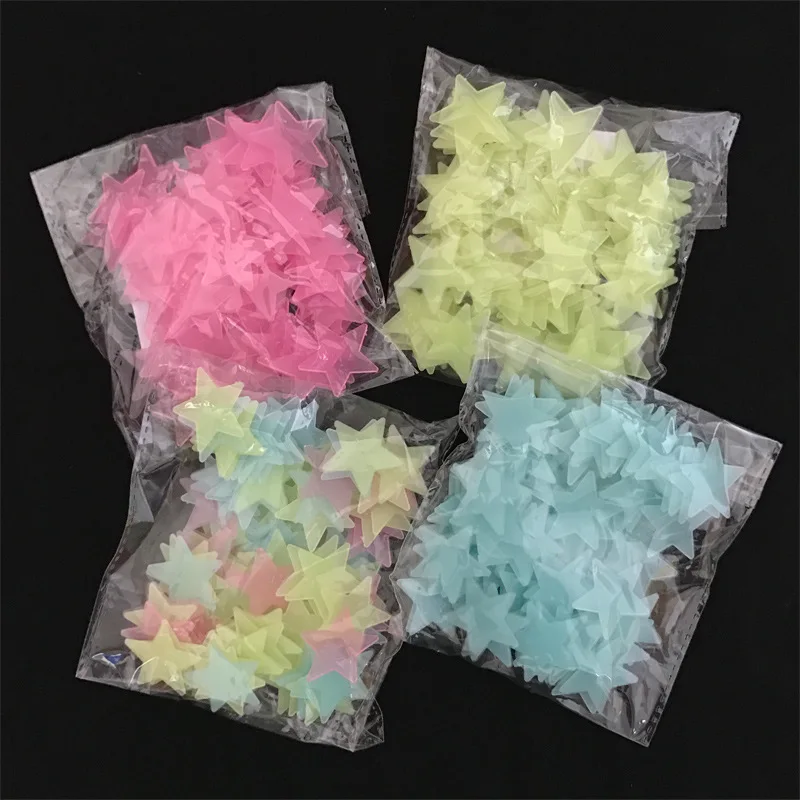 100Pcs Shining Stars Glowing Wall Stickers Glow-in-the-dark Toy Kids Room Decoration Star Adhesive Fluorescence Stickers