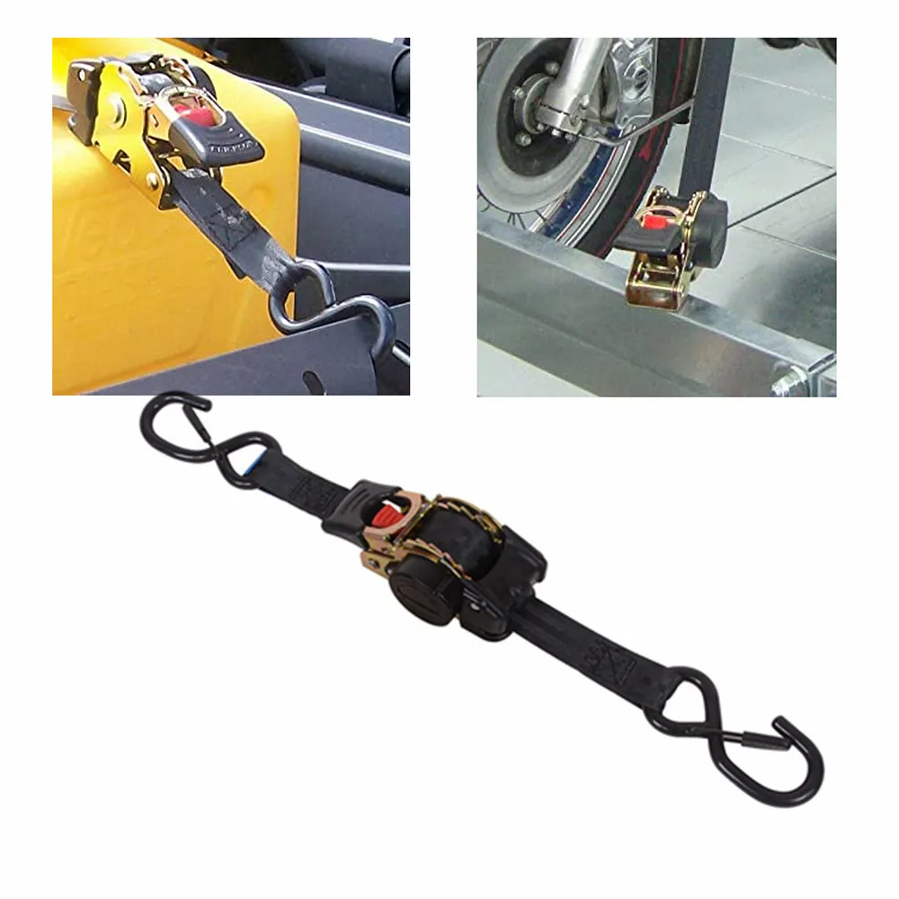 Universal Tie Down Belts With Automatic Rollup Auto Retractable Easy To Carry Fixed Tool 25mmx3 Ratchet Strap S-hooks