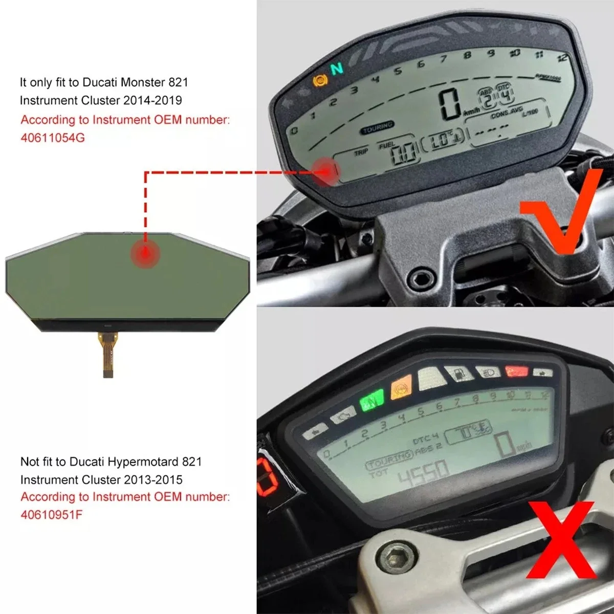 

TFT Display for Ducati Monster 821 2014-2019 Speedometer Tachometer Instrument Screen Repair Replacement