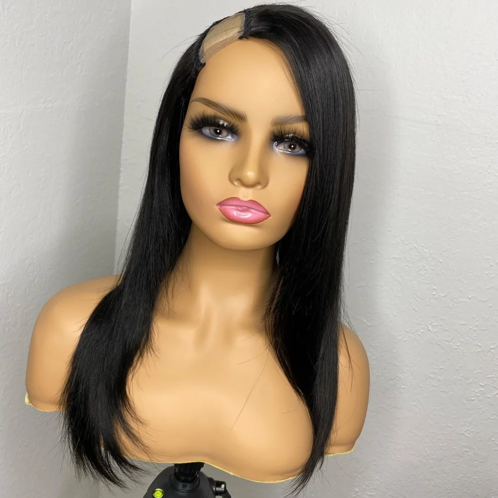 18inches Soft Straight Human Hair Wigs 2x4 U Part Wig Natural Color Silky Brazilian Human Hair Wig For Black Women 180% Density
