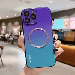 Gradient Magnetic Case for iPhone 16 15 14 13 Pro Max Plus Mag-safe Shell Shockproof Hard Cover Wireless Charging Bumper Funda