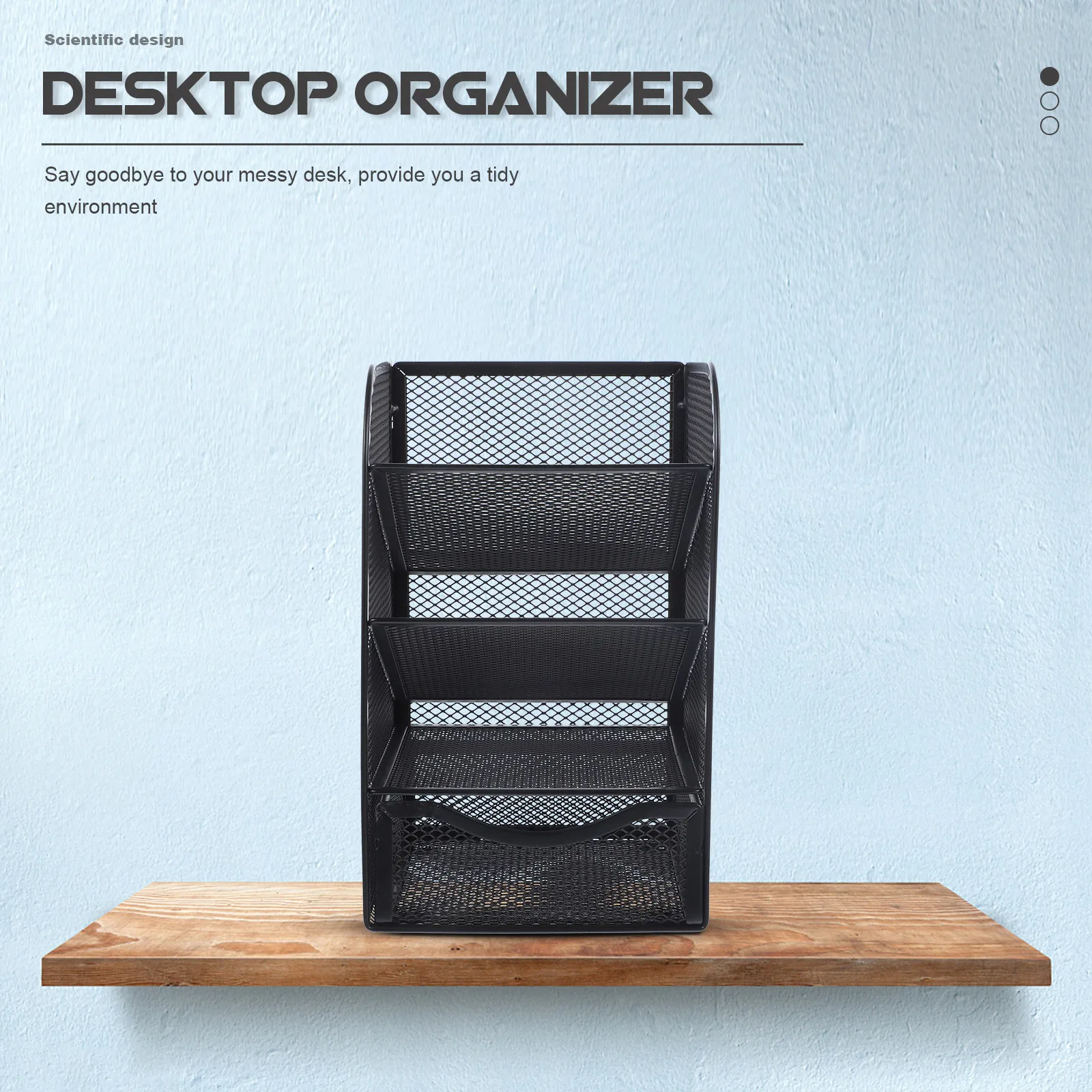 Desktop Organizer Pen Holder Metal Storage Holder with Drawer Inclined Compartment for Office Desk Stationery Organizer