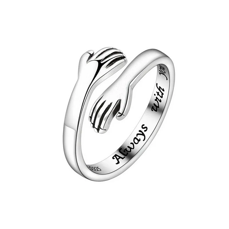 Trendy Letter Hug Open Ring for Women Couple Cuff Finger Silver Color Heart Wave Zircon Crystal Wedding Party Gift Lover Jewelry