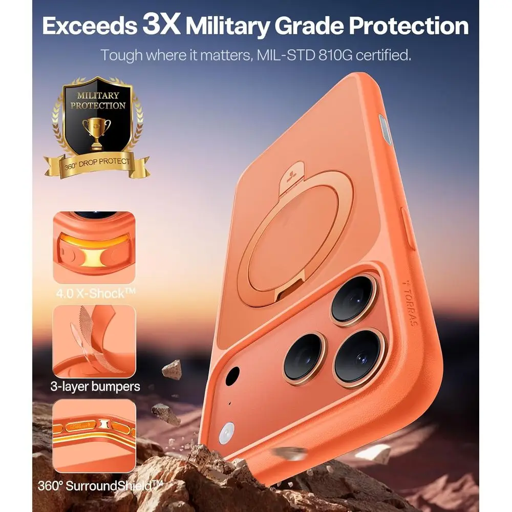 voor iPhone 17 Pro Max hoesje met standaard, camerabedieningsknop, geschikt voor MagSafe, bescherming van militaire kwaliteit, doorschijnend slank zacht