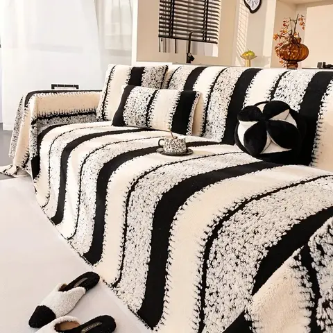 Black And White Thick Striped Sofa Towel Bohemian Retro Style One-Piece Sofa Cover Cloth For Living Room Home Decor