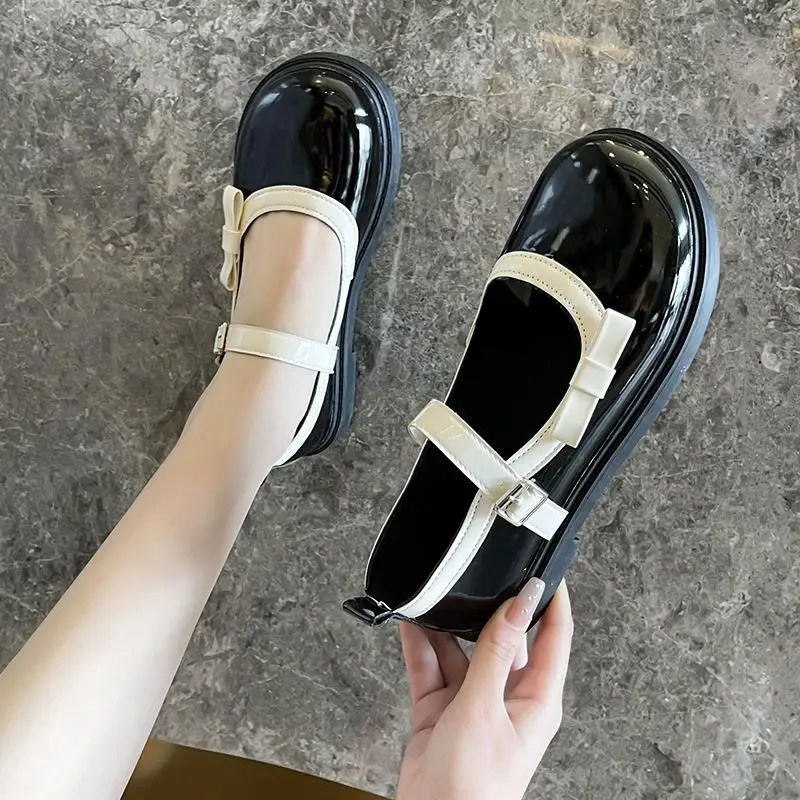 Woman Flats Japanese Style Lolita Cute White Mary Jane Gothic with Bow Shoes for Women Kawaii on Sale Elegant and Fashionable L