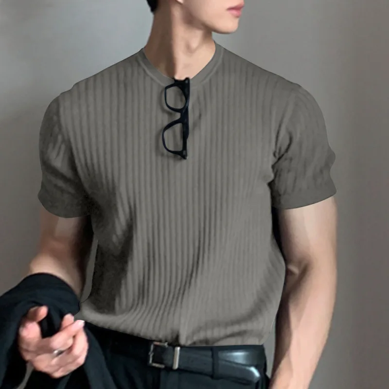 2024 New Summer Men\'s Top Trendy Thin Short Sleeve Casual Knitwear Elastic Loose Round Neck T-shirt for Men