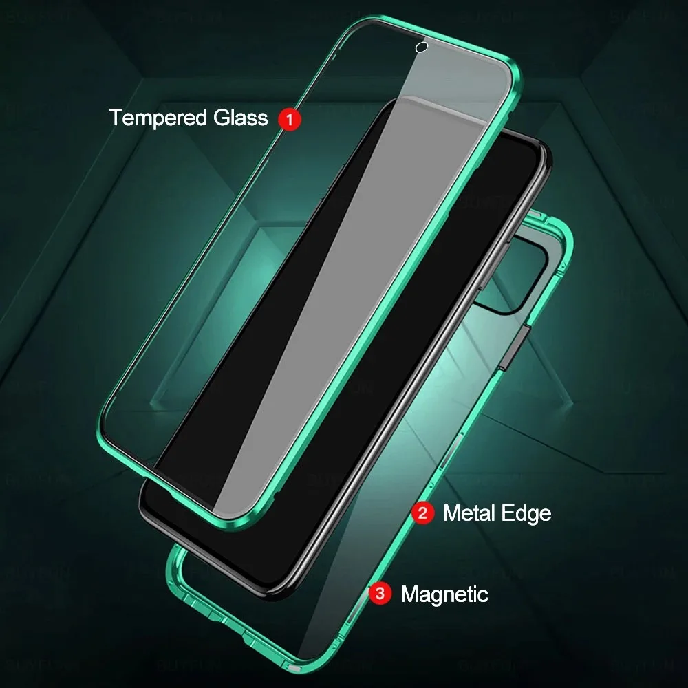 Double Sided Magnetic Adsorption Metal Bumper Glass Case for Samsung S25Ultra S24 S23 FE A16 A55 A35 A15 A34 A54 A52 A12 A14 A24
