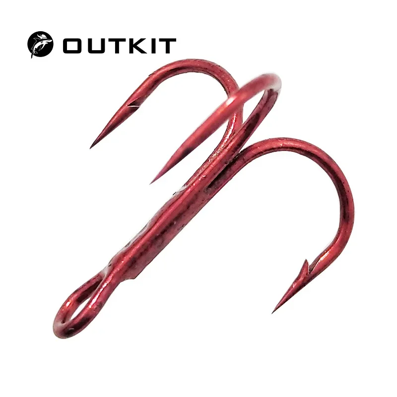 OUTKIT 20PCS/lot High Carbon Steel Treble Fishing Hooks Red Hard Lure Round Bent Triple Artificial Lure Fishhooks Size 4 6 8 10