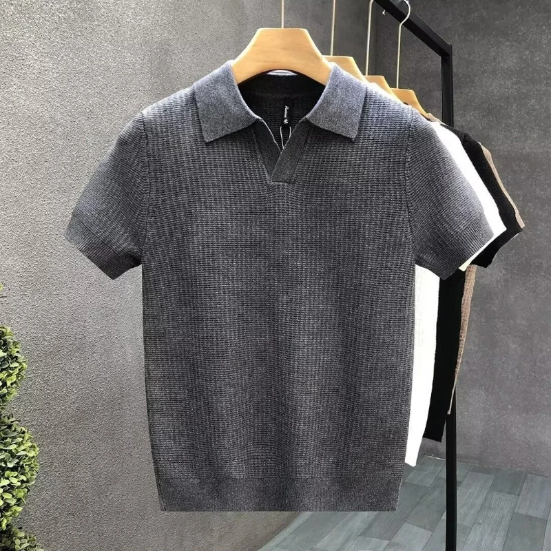 New Men's Solid Color High-end Style Lapel Short Sleeved Breathable Mature Casual Spring Summer Autumn