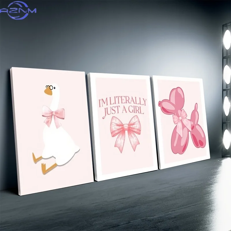 3pcs Eelement Coquette Wall Art - Pink Framed Posters with Frame & Wrapped, Classic Feminine Decor Suitable for Bedroom, Living