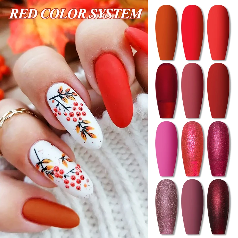 Mtssii 6 قطعة/المجموعة الأحمر هلام مسمار مجموعة طلاء الأظافر بريق الترتر شبه دائم قاعدة ماتي معطف فوقي نقع قبالة LED UV مسمار الفن هلام الورنيش