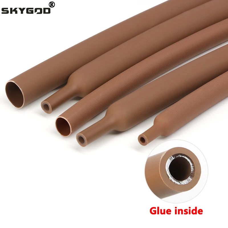 

1~10m 3:1 Heat Shrink Tubing With Glue Diameter 1.6~39mm Brown Dual Wall Adhensive Polyolefin Sleeve Lined Wire Cable Protector
