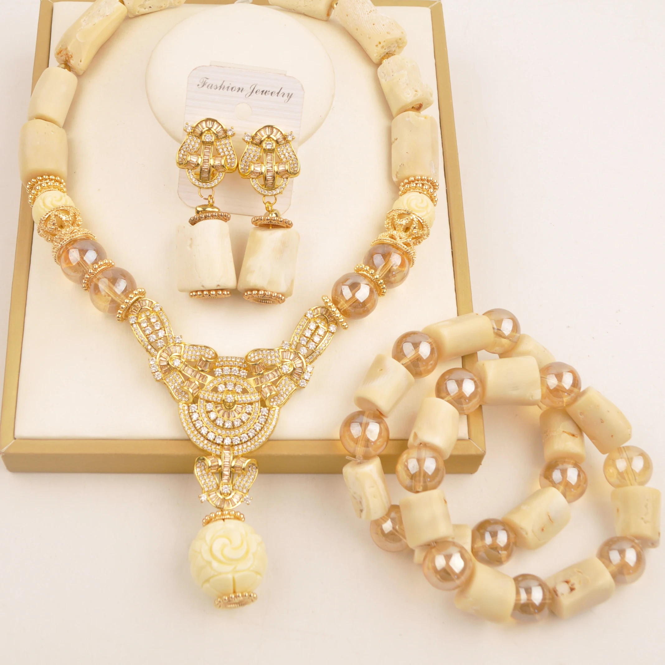 

Fashion African Jewelry Set White Coral Bead Necklace Sets