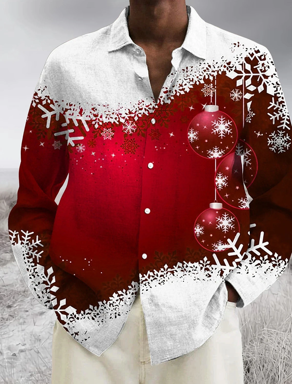 

Men's Red Snowflake Print Lapel Cardigan Long Sleeved Shirt plus Size Designer Social Christmas Family Party Wear Fast Shipping