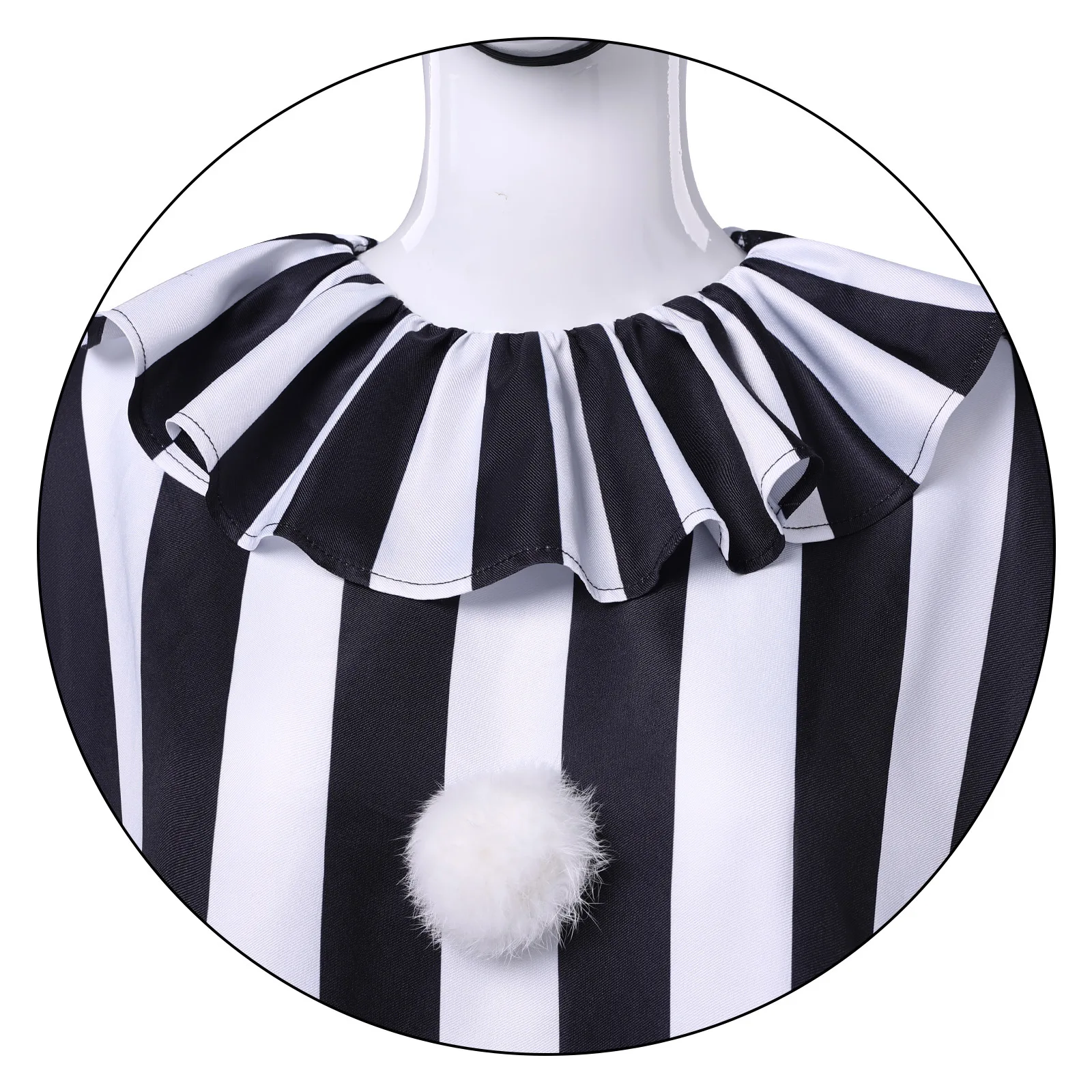 Black White Striped Horror Clown Poncho Costume with Pointed Hat Adult Unisex Clown Outfit Carnival Scary Halloween Costume view 2