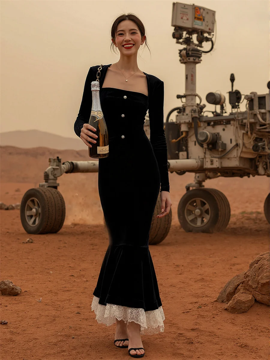 فستان نسائي Y2K طويل أسود ثنيات طبقات مكشكشة كشكشة طول الكاحل قابل للتحويل سروال قصير رائع مشد أزياء Cottagecore