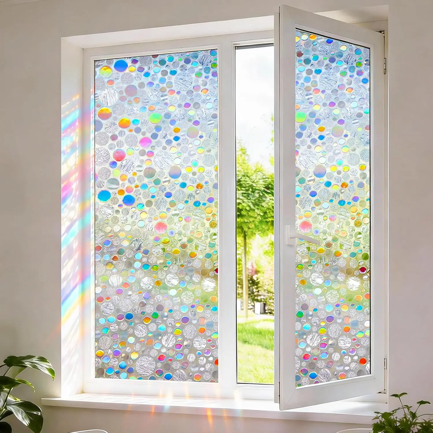 

Stained Glass Window Film Rainbow Privacy Film Static Cling 91% UV Blocking for Home 17.5x78.7 Inch