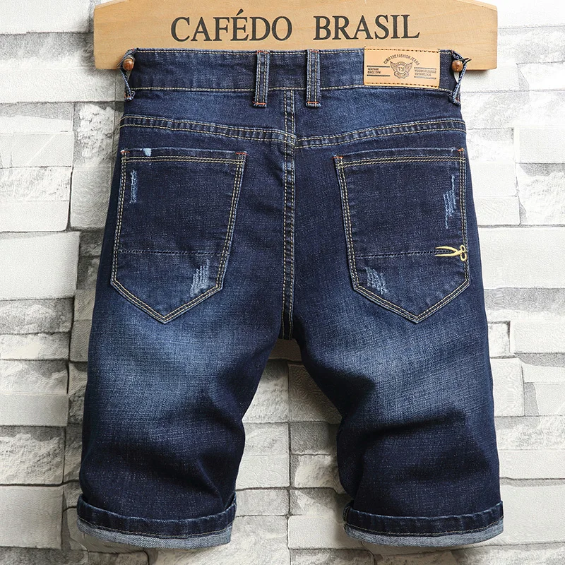 2021 Summer New Men's Fashion Stretch Slim Short Jeans Men's Thin Denim Shorts Blue Black Brand Menswear