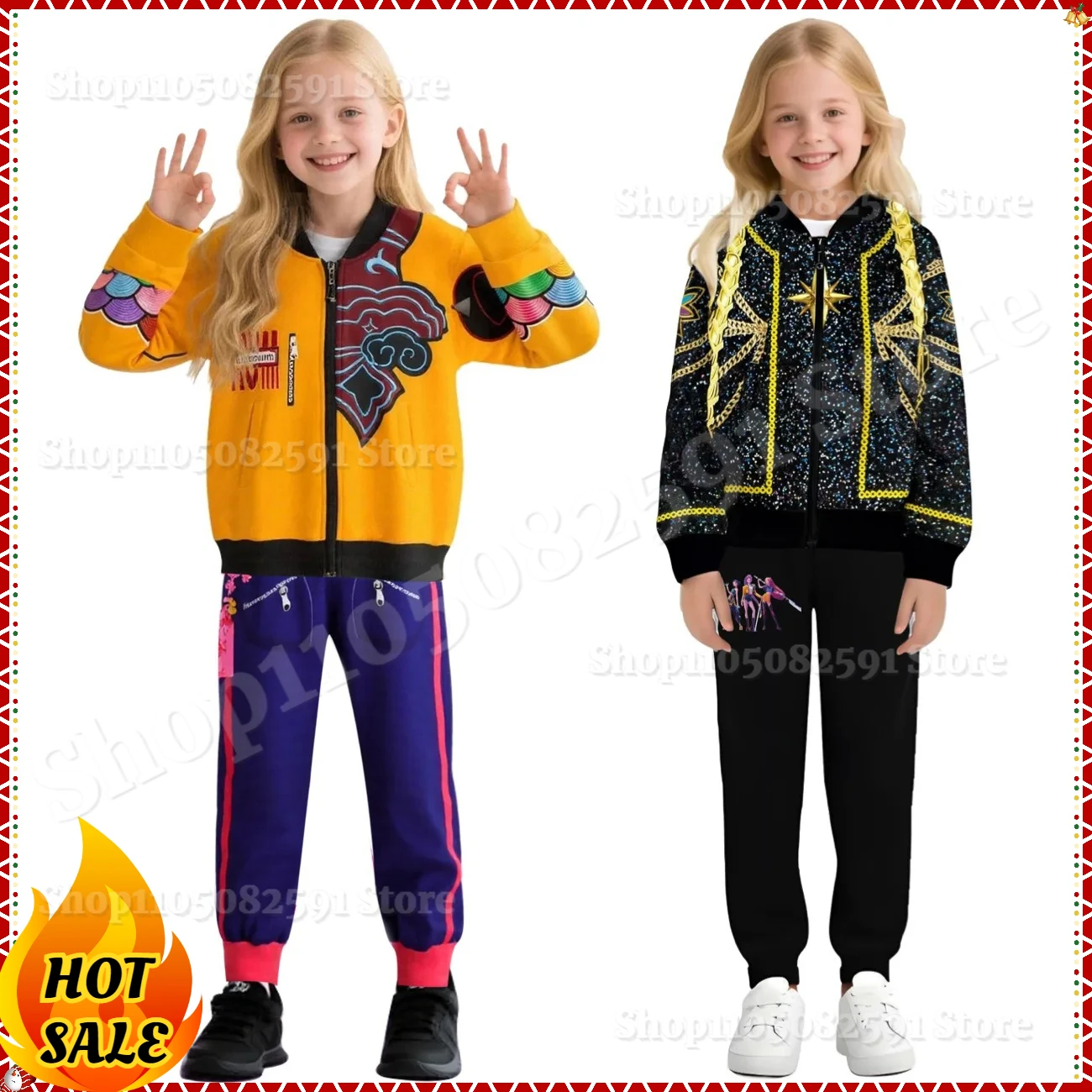 

K pop Rumi Clothes Demon Hunter Costume Kid Print Hoodies Jacket Fashion Casual Coat Pants Girls Sportswear Children Outfit Gift