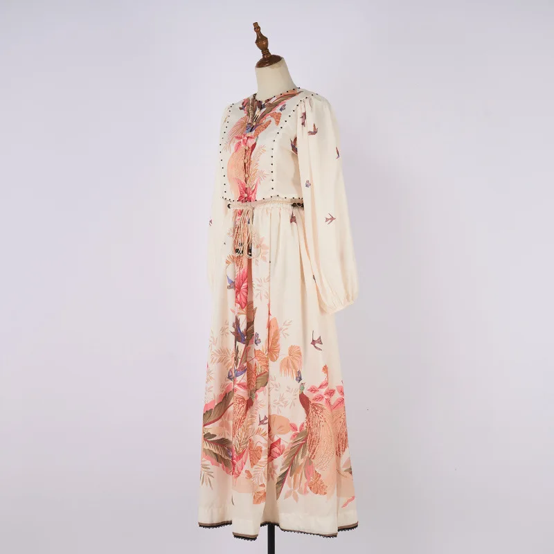  Floral Print Lantern Sve ort Top Skirt Set French Sle Polyester Fabric Fly Sve Gathered Hemline Ladies Dr