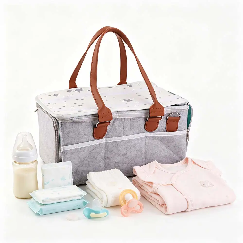 

Felt Cloth Mommy Tote Bag Foldable Design Non-Woven Fabric Kids Lunch Bags Large Capacity Portable Bag Foldable Baby Diaper Bag
