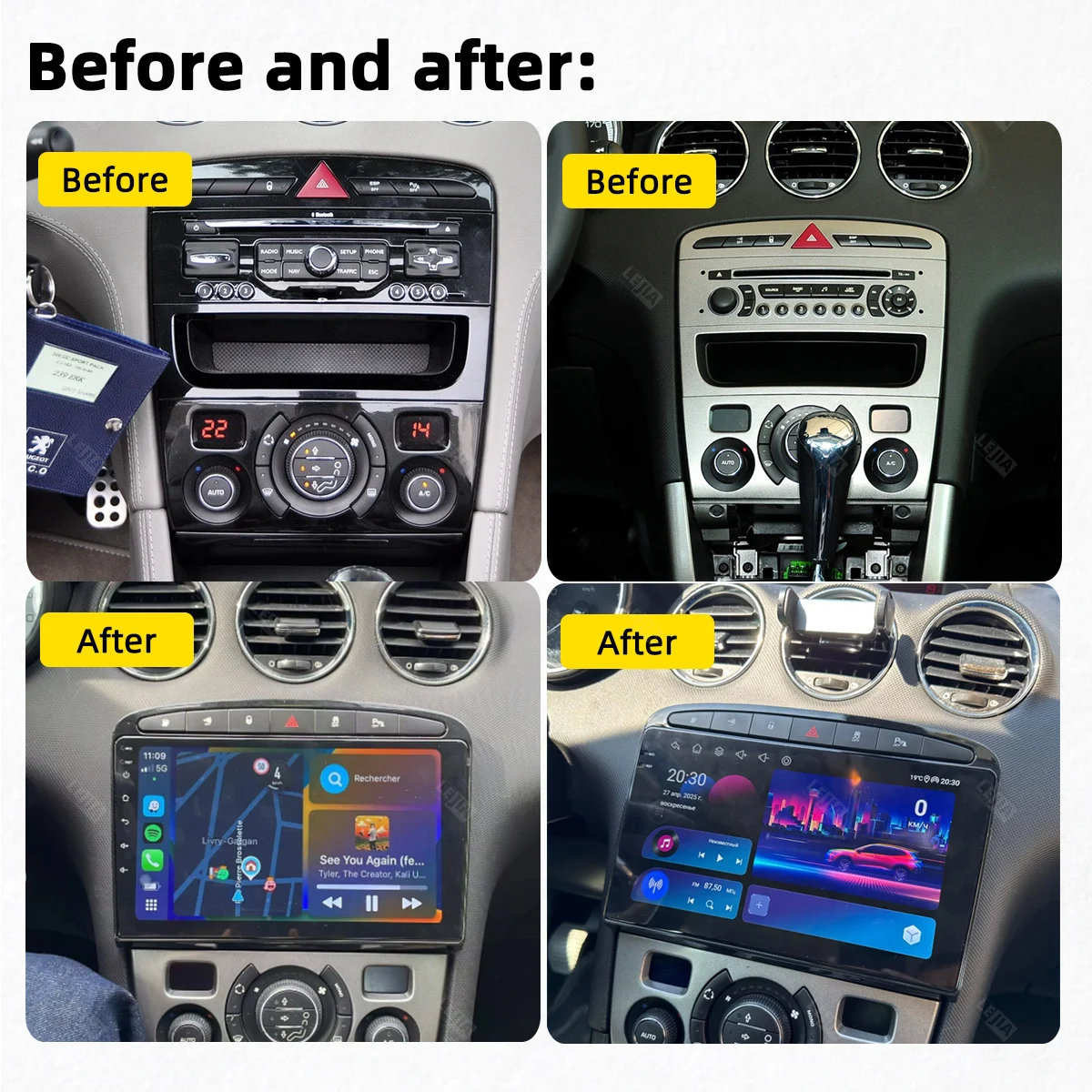 راديو السيارة لبيجو RCZ 308 SW 2007 - 2015 408 2012 - 2020 أندرويد الوسائط المتعددة نظام تحديد المواقع والملاحة Carplay رئيس وحدة ستيريو 2 Din 4G