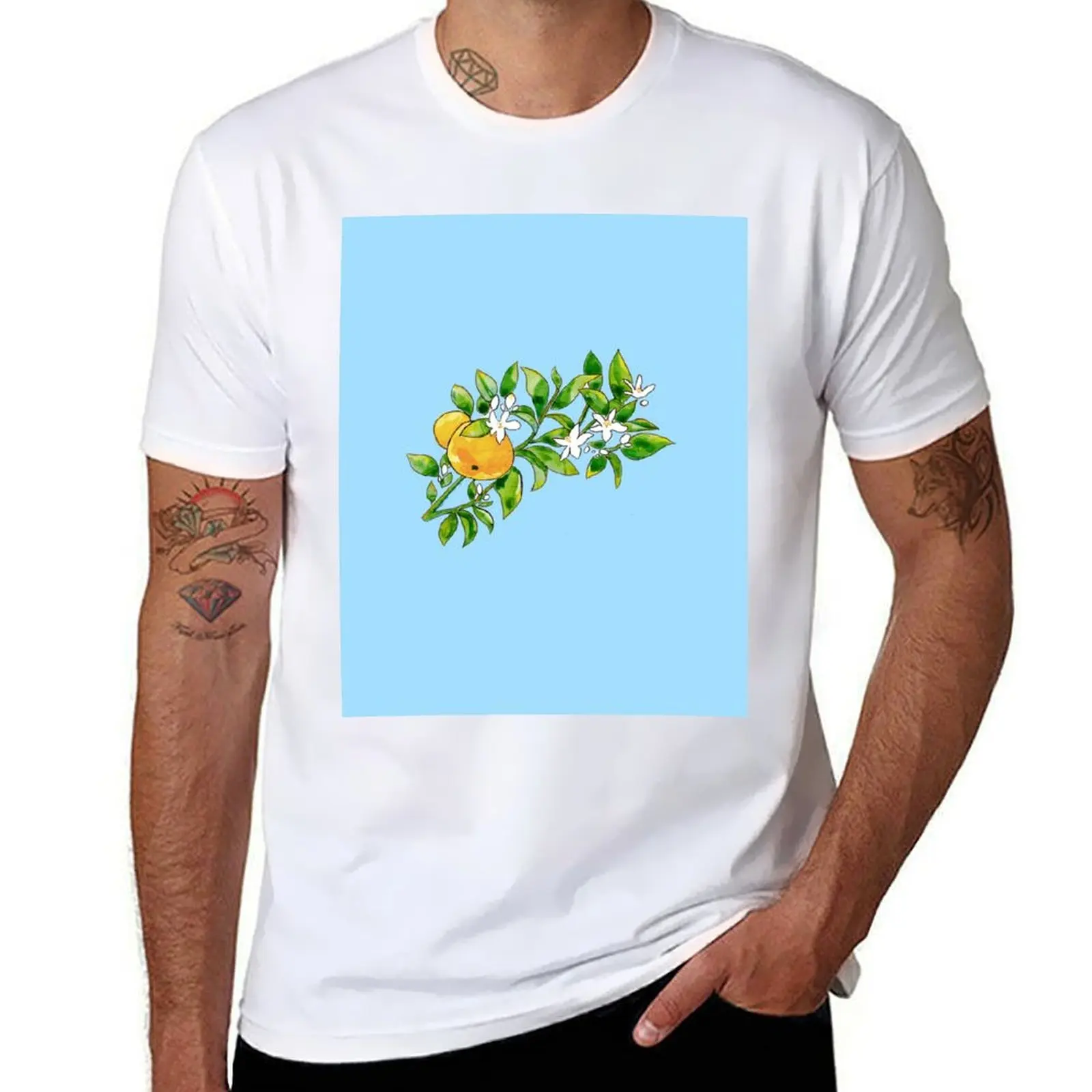 

Orange Branch and Flowers T-Shirt cotton t shirt pack man t shirt cotton high quality cotton t shirt man T-Shirt