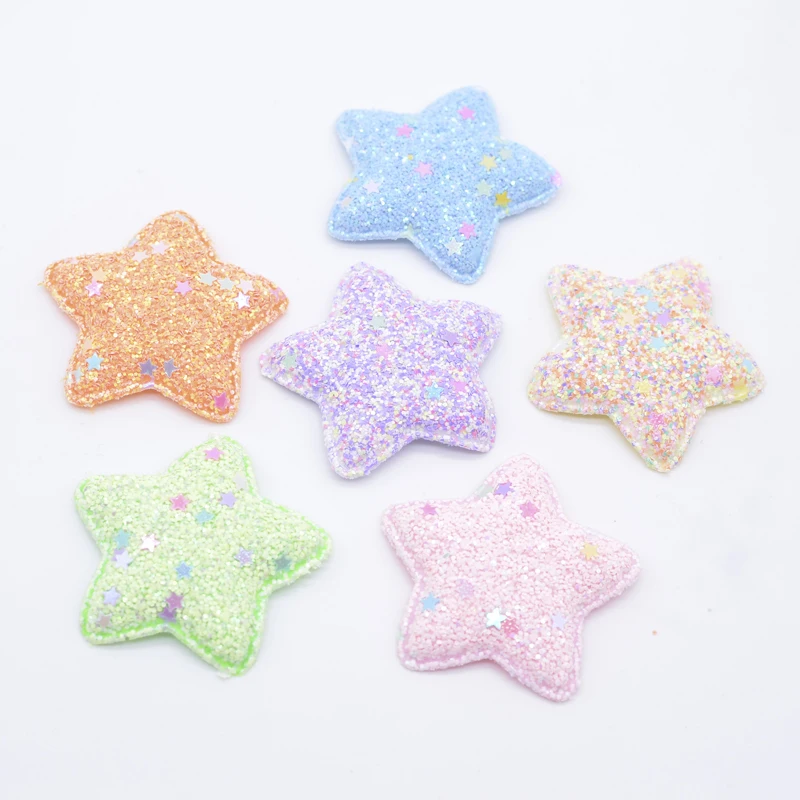 12Pcs 48mm Glitter Padded Star Appliques for DIY Clothes Hat Shoes Sewing Patches Handmade Headwear Clips Bow Decor Akcesoria