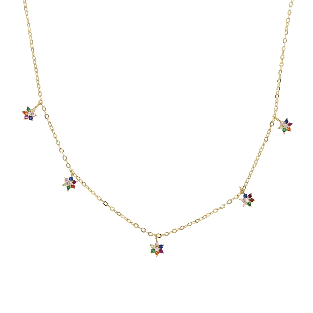 2026 New Fashion Gold Color 5 Pcs Rainbow Colorful Daisy Flower Drop Charm Romantic Necklace