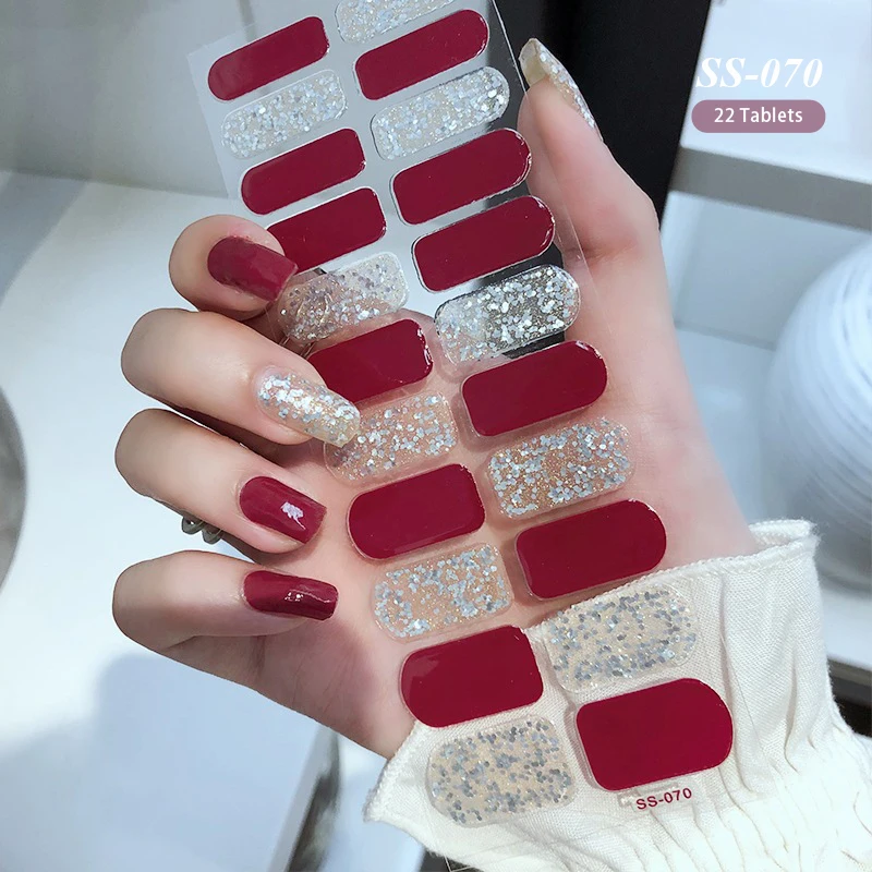 22 Tipps/Blatt Glitter Nagel aufkleber volle Abdeckung drücken auf Aufkleber für Nail Art selbst klebende Aufkleber wasserdichte Nagel aufkleber