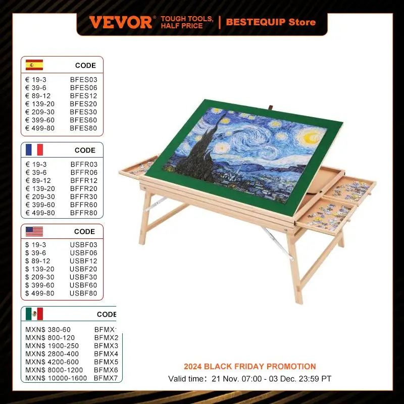 

VEVOR 1500 Piece Puzzle Table with Folding Legs 4 Drawers and Cover Wooden Jigsaw Puzzle Plateau For Adults Gift for Mom