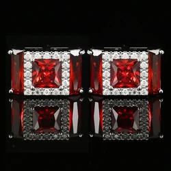 Men's French Cufflinks Red Luxury Zircon Rhinestones Shirts Cuffs Buttons Men and Women's Business Dresses Wedding Cuff Links