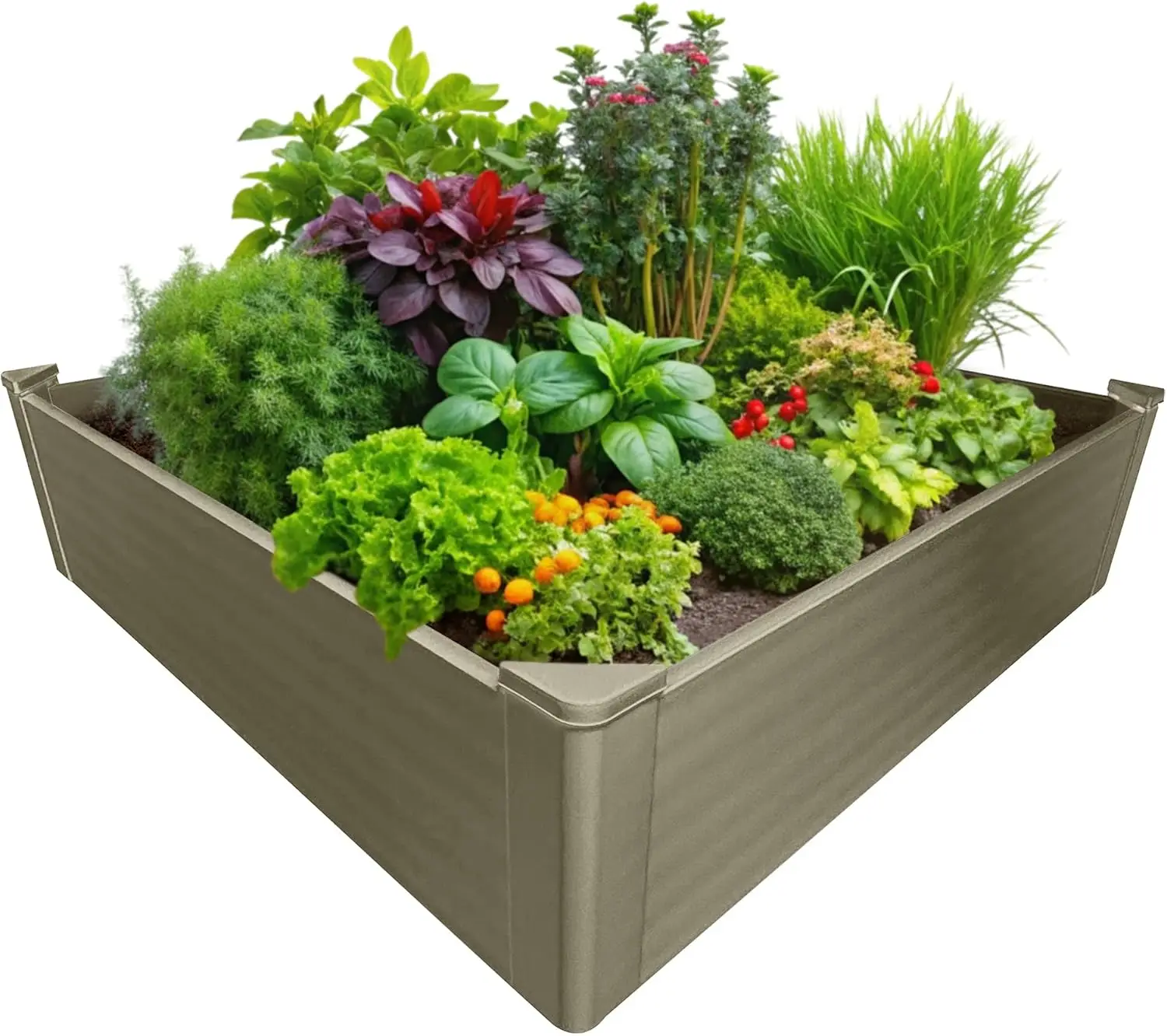 

Raised Garden Bed - 4x4 ft Planter Box - Weathered Wood HDPE - No Tools Needed - DIY Kit for Urban Gardening, Flowers, Herbs & V