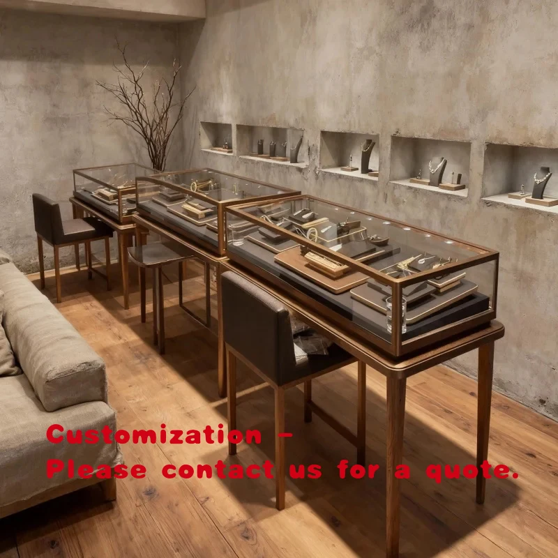 custom.Premium Antique Bronze Jewelry Display Cabinet Custom Stainless Steel Showcase With Led Lighting