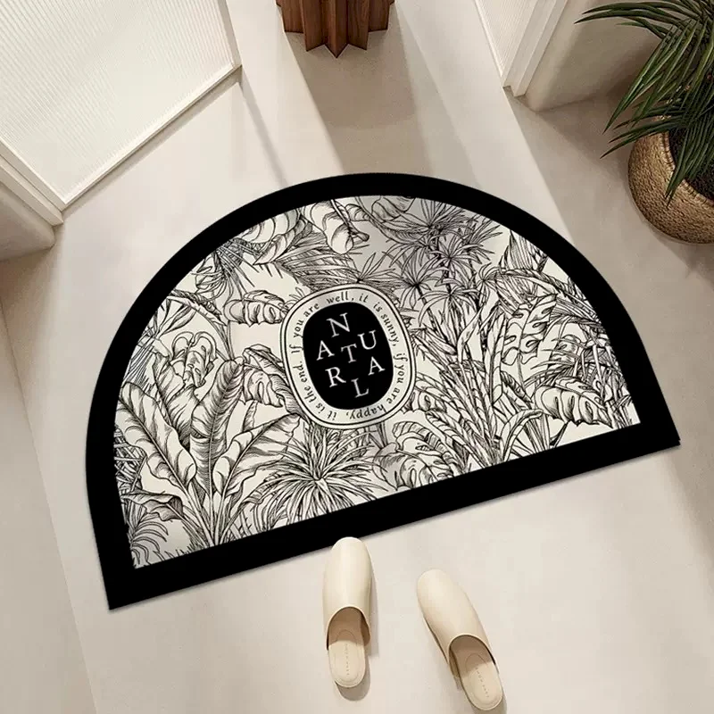 VIKAMA Retro Floral Bath Mat Arched Oval And Rectangular Anti Slip Carpet Home Decor Super Absorbent Quick Drying Door Mat