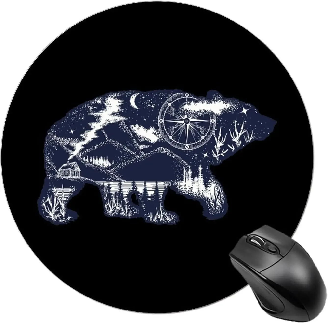Bear Mountain Tattoo Art Round Mouse Pad Cute MousePads Non-Slip Mouse Mat for Home Office Laptop Computer Gaming 7.9×7.9 inch