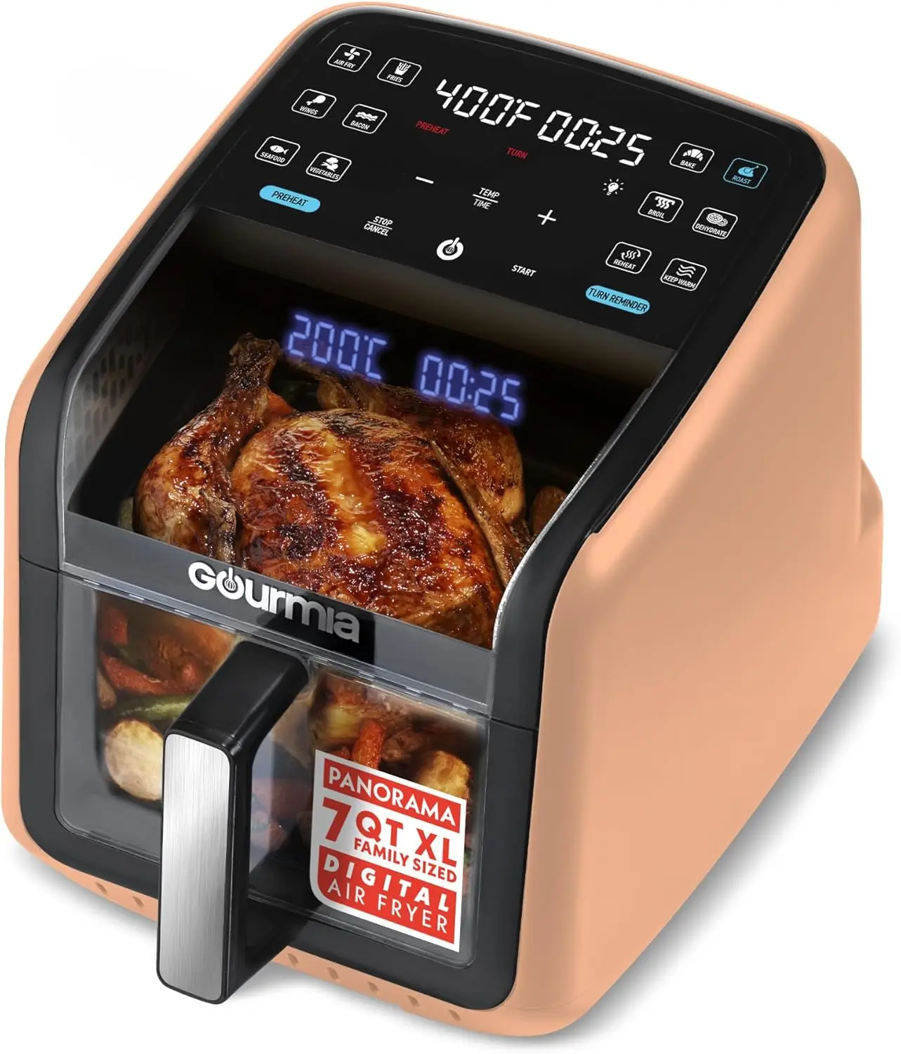 

Gourmia Air Fryer 7 QT - Easy View Panoramic Window & Interior Light, Guided Cooking with 12 One-Touch Presets, FryForce 360, Di