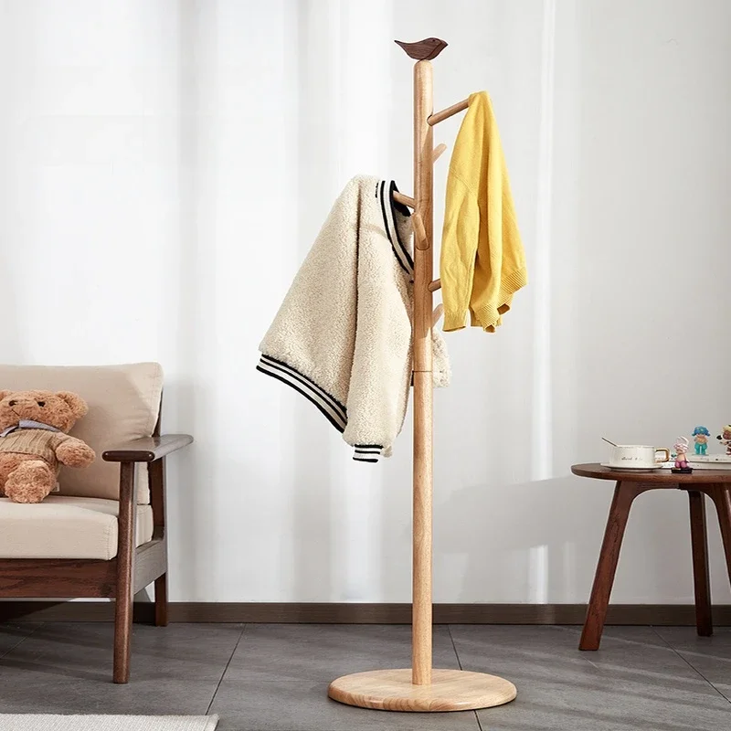 

Small footprint solid wood clothes and hats rack for simple living room High load-bearing vertical coat rack children's bedroom