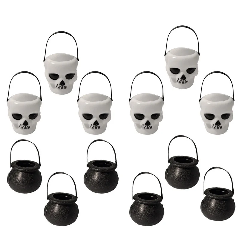 

8pcs Mini Halloween Candy Bucket Pot Witch Skeleton Cauldron Holder Jar Trick Or Treat Halloween Party Decoration Props Kids Toy