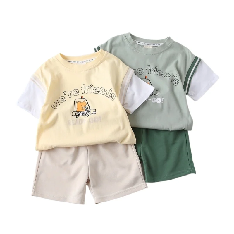 

Летние комплекты одежды для маленьких мальчиков, детские топы + шорты, милая детская одежда