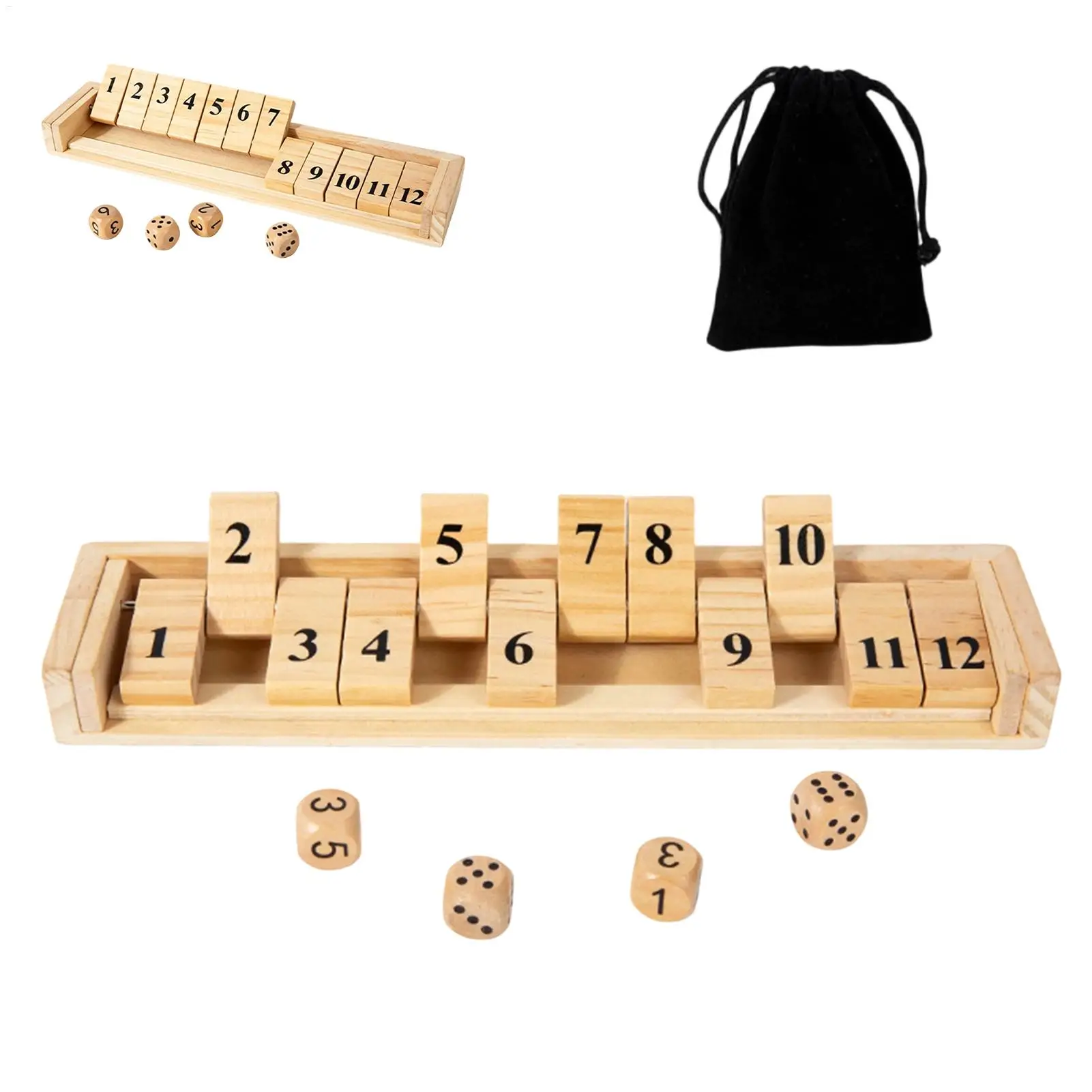 Shut The Box Game Wooden Wooden 12 Numbers Two Player Educational Family Dice Games Math Toy For Family Gathering Classroom Home