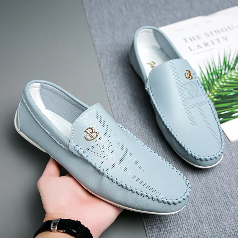 Penny Loafers Shoes For Men Male Boat Shoes 2023 Leather Flat Man Moccasins Mens Driving Shoes Casual Shoe Slip On Flats White