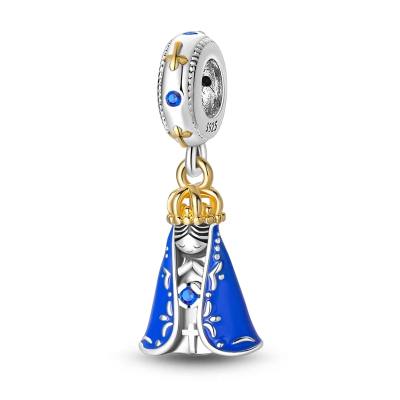 Berloques de Prata Esterlina 925 Originais Nossa Senhora Aparecida para Mulheres, Joias Finas DIY para Presentes de Aniversário