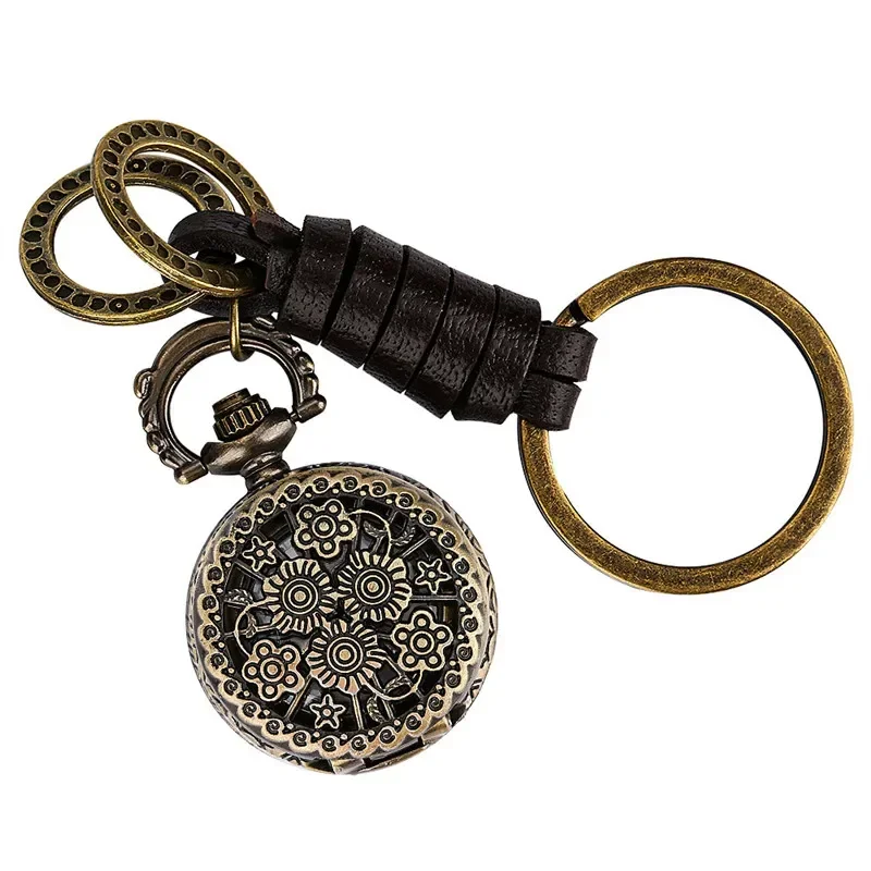 Vintage Design Little Flower Watches Half Hunter Design Mens Womens Mini Quartz Pocket Watch Key Ring Clock Collectable Reloj
