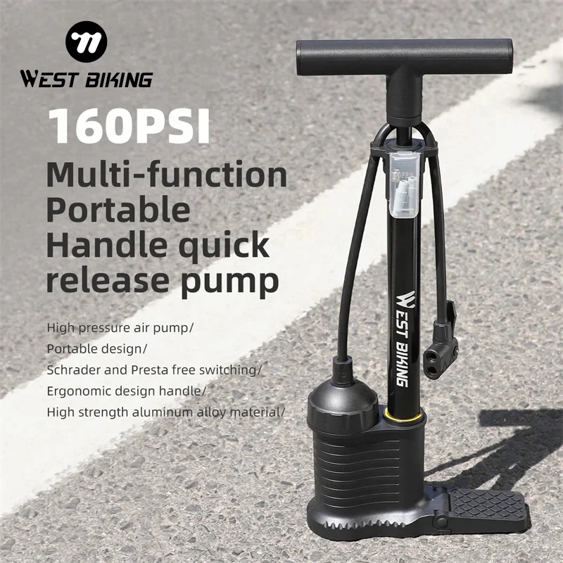 WEST BIKING Bicycle Pump 160PSI High Pressure Portable Schrader Presta Valve Manual Air Pump MTB Road Bike Tire Air Inflator