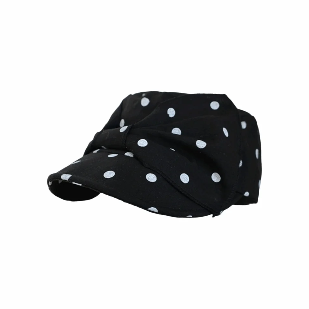 Y2K Sweet Equestrian Hat Bow Retro Polka Dot Forward Hat Sun-shielding Linen Women's Hat Outing