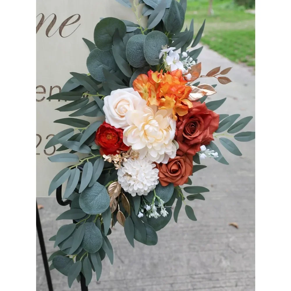 زهور قوس الزفاف من بوناتيا (عبوة من 2)، زهور زفاف برتقالية محروقة صناعية لتزيين علامات الترحيب في الزفاف و