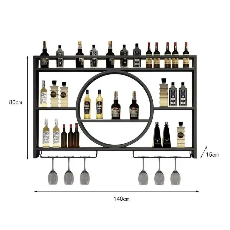 Round bar wine cabinet wall-mounted wine rack Home restaurant Wine rack Display cabinet Living room upside down goblet rack 3