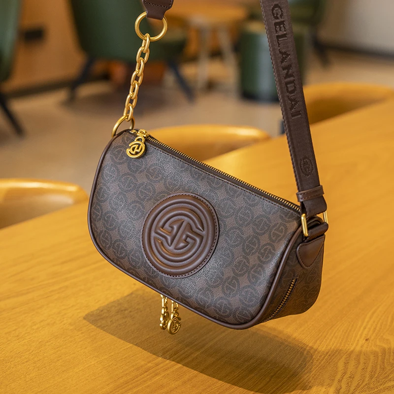 

Gelandai 2025 Новая модная сумка для пельменей Высококачественная сумка через плечо подмышками на одно плечо 8528 Кофе